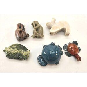 Miniature Animal Figurines Lot of 6 Handcrafted From Stone Resin & Ceramic je167